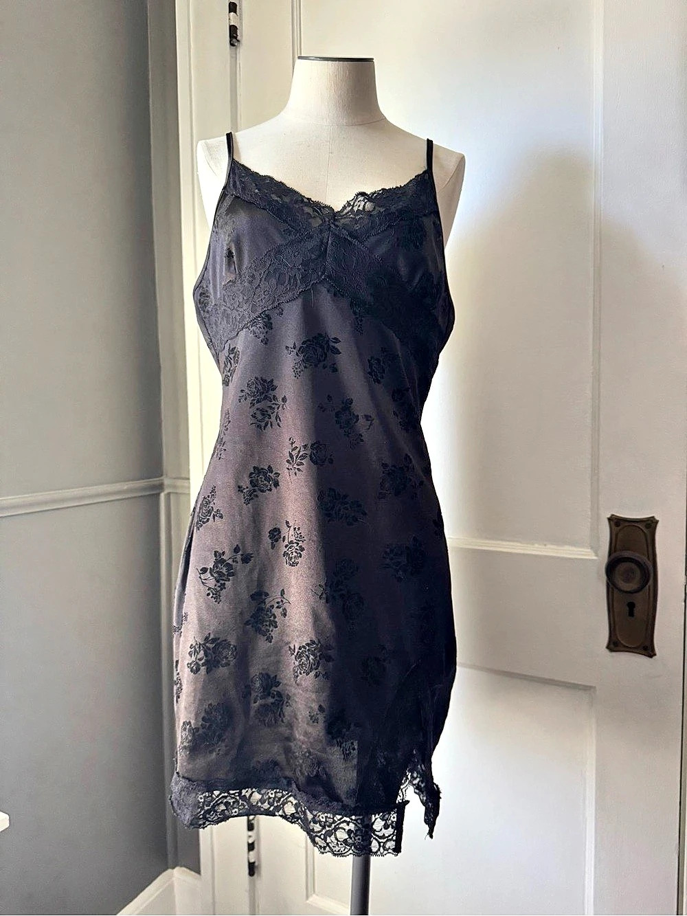 Cider Floral Lace Trim Mini Slip Dress Size Large